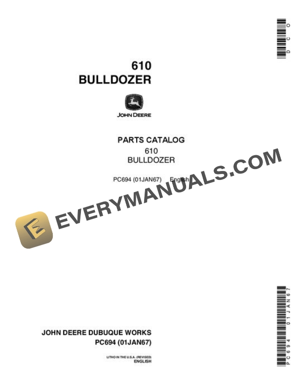 John Deere 610 Attachment Parts Catalog PC694