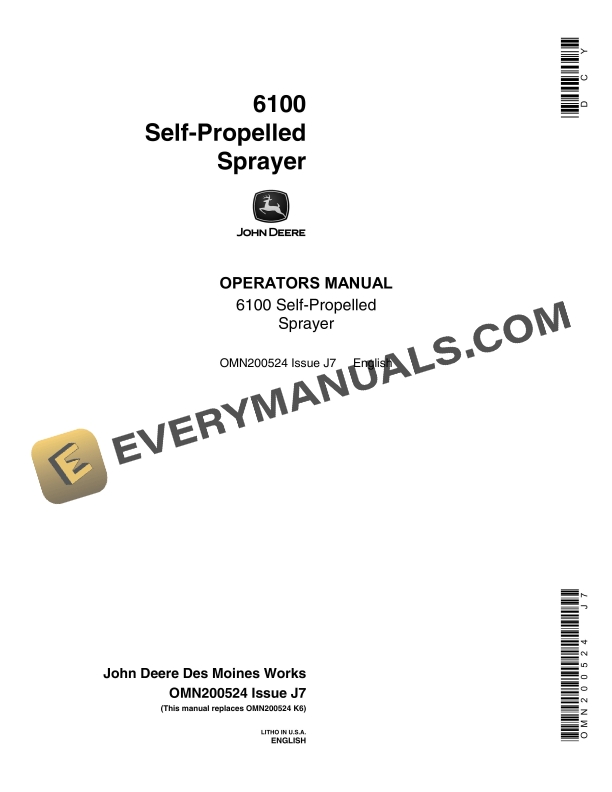 John Deere 6100 Self Propelled Sprayer Operator Manual OMN200524 1