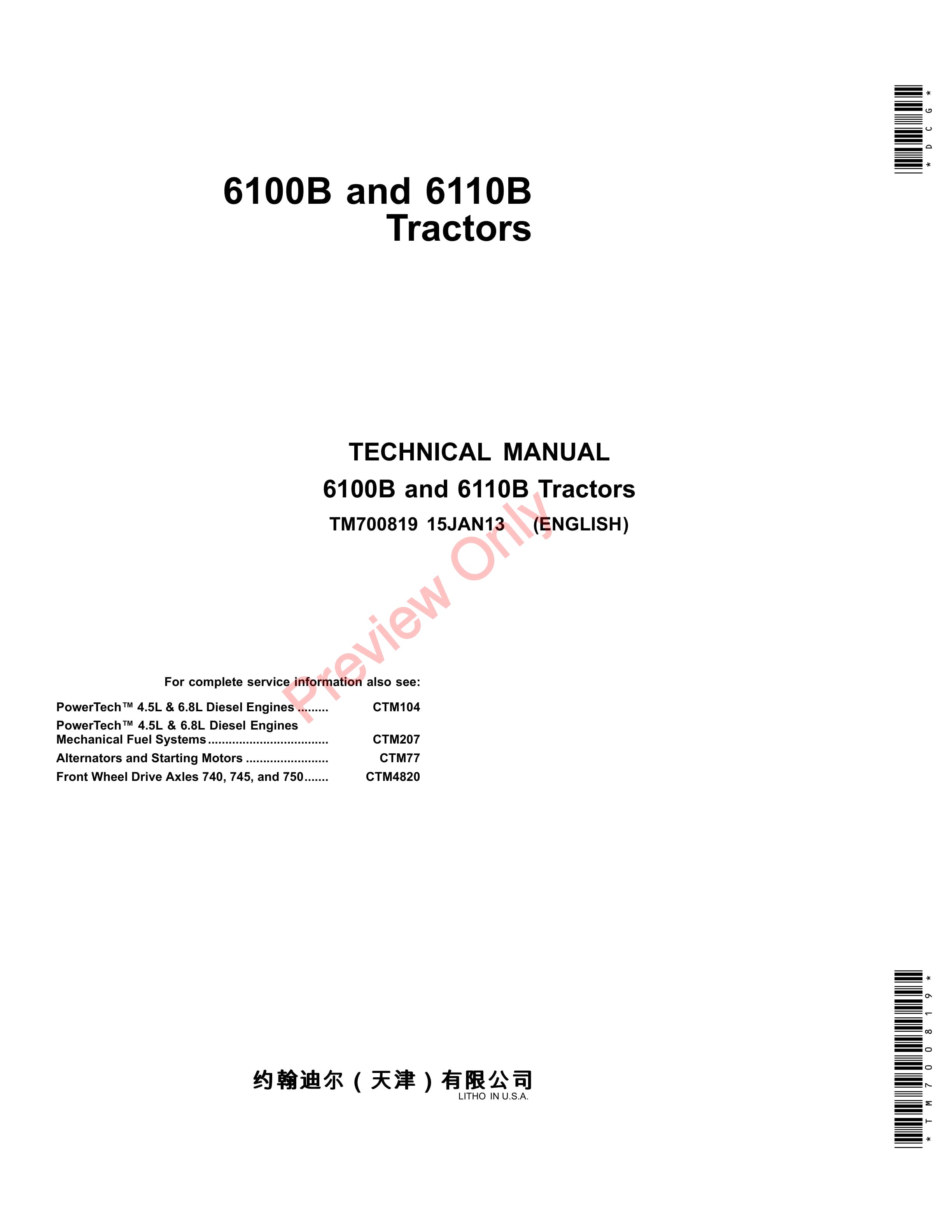 John Deere 6100B and 6110B Tractors Technical Manual TM700819 15JAN13 1