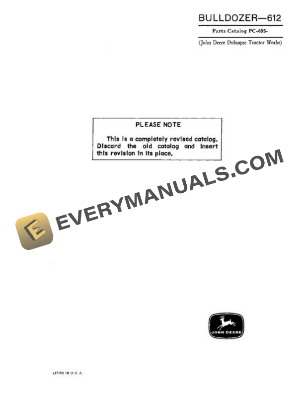 John Deere 612 1010 Attachment Parts Catalog PC695