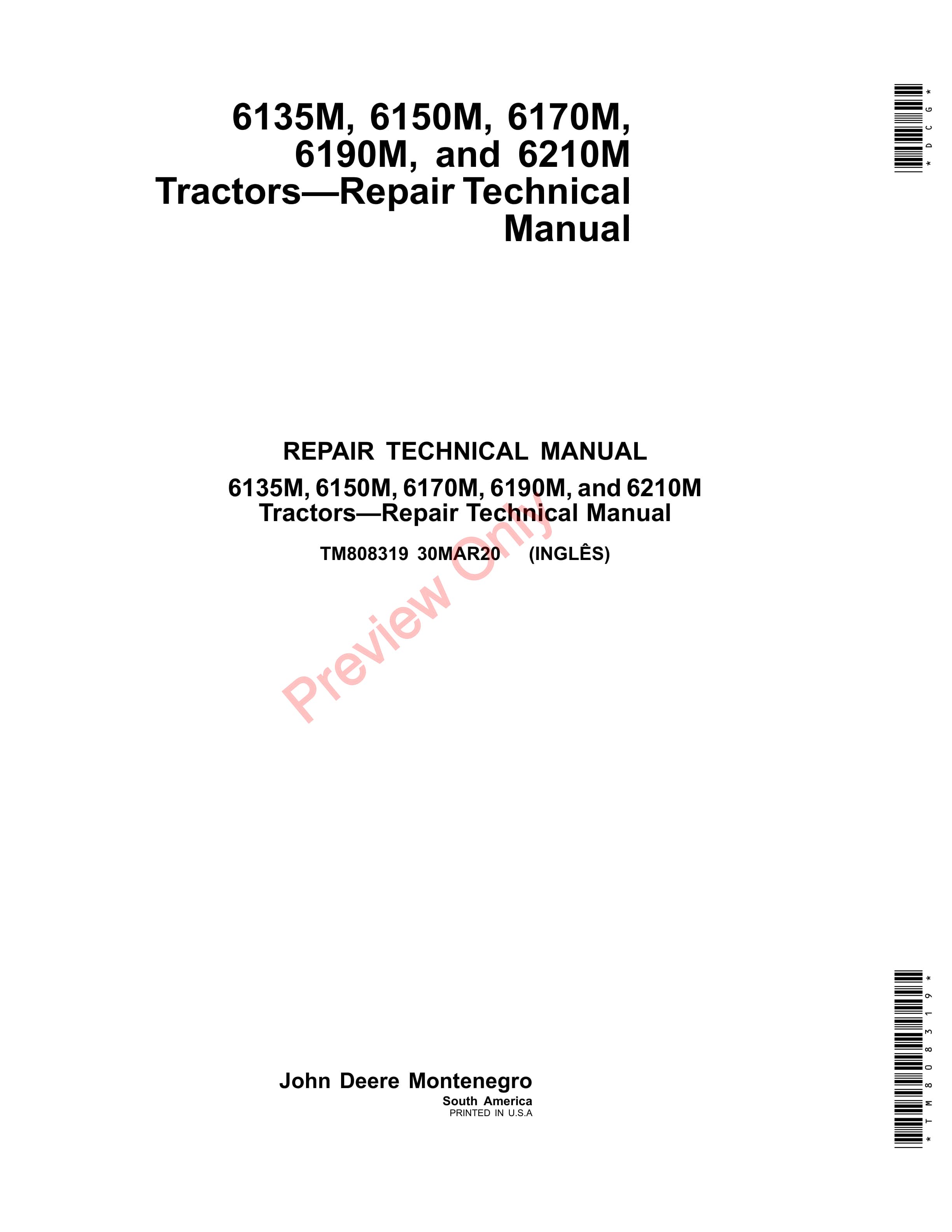 John Deere 6135M 6150M 6170M 6190M and 6210M Tractors Repair Technical Manual TM808319 30MAR20 1
