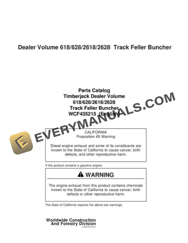 John Deere 618 628 2618 2628 Feller Buncher Parts Catalog WCF435215