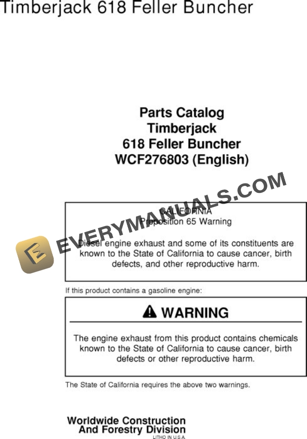 John Deere 618 Feller Buncher Parts Catalog WCF276803
