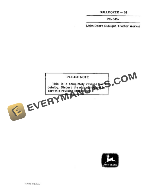 John Deere 62 Attachment Parts Catalog PC545