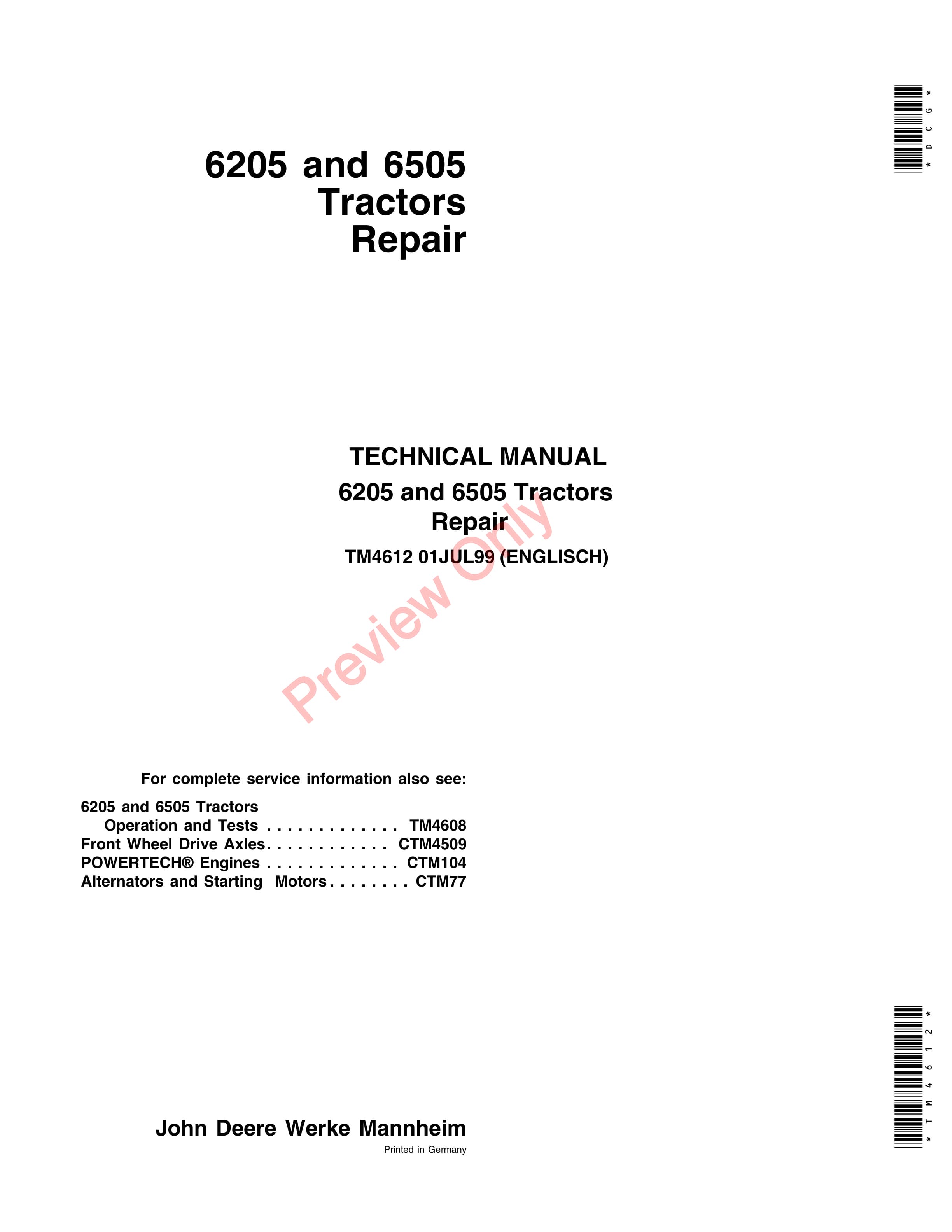 John Deere 6205 and 6505 Tractors Technical Manual TM4612 01JUL99 1