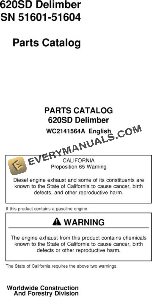 John Deere 620SD Delimber Parts Catalog WC2141564A