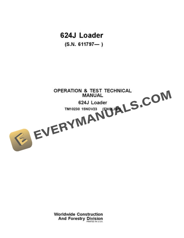 John Deere 624J Loader Test Manual TM10230