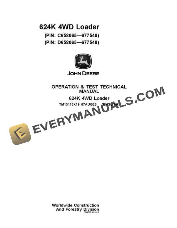 John Deere 624K Loader Test Manual TM13115X19