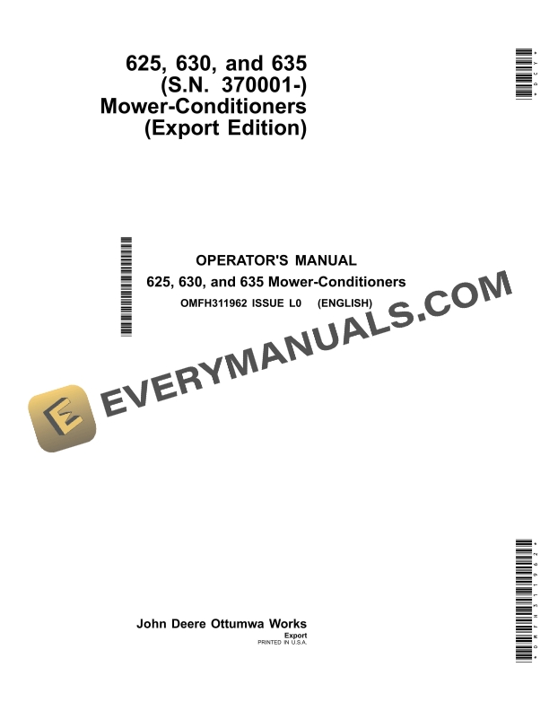 John Deere 625 630 and 635 Mower Conditioner Operator Manual OMFH311962 1
