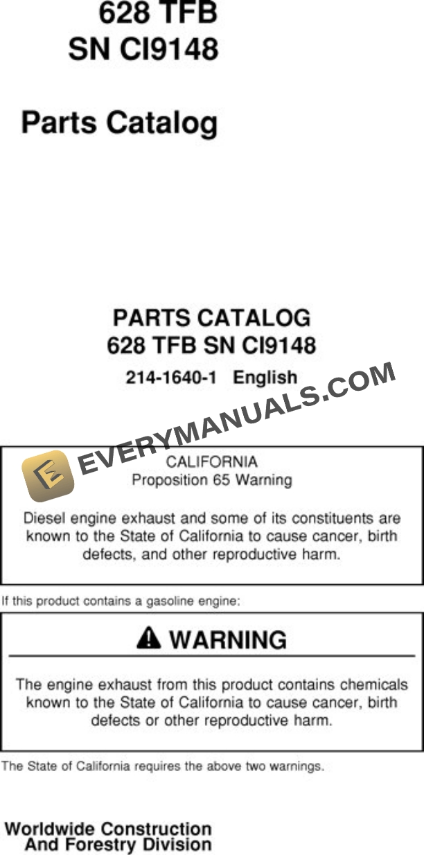 John Deere 628 Feller Buncher Parts Catalog 214 1640 1