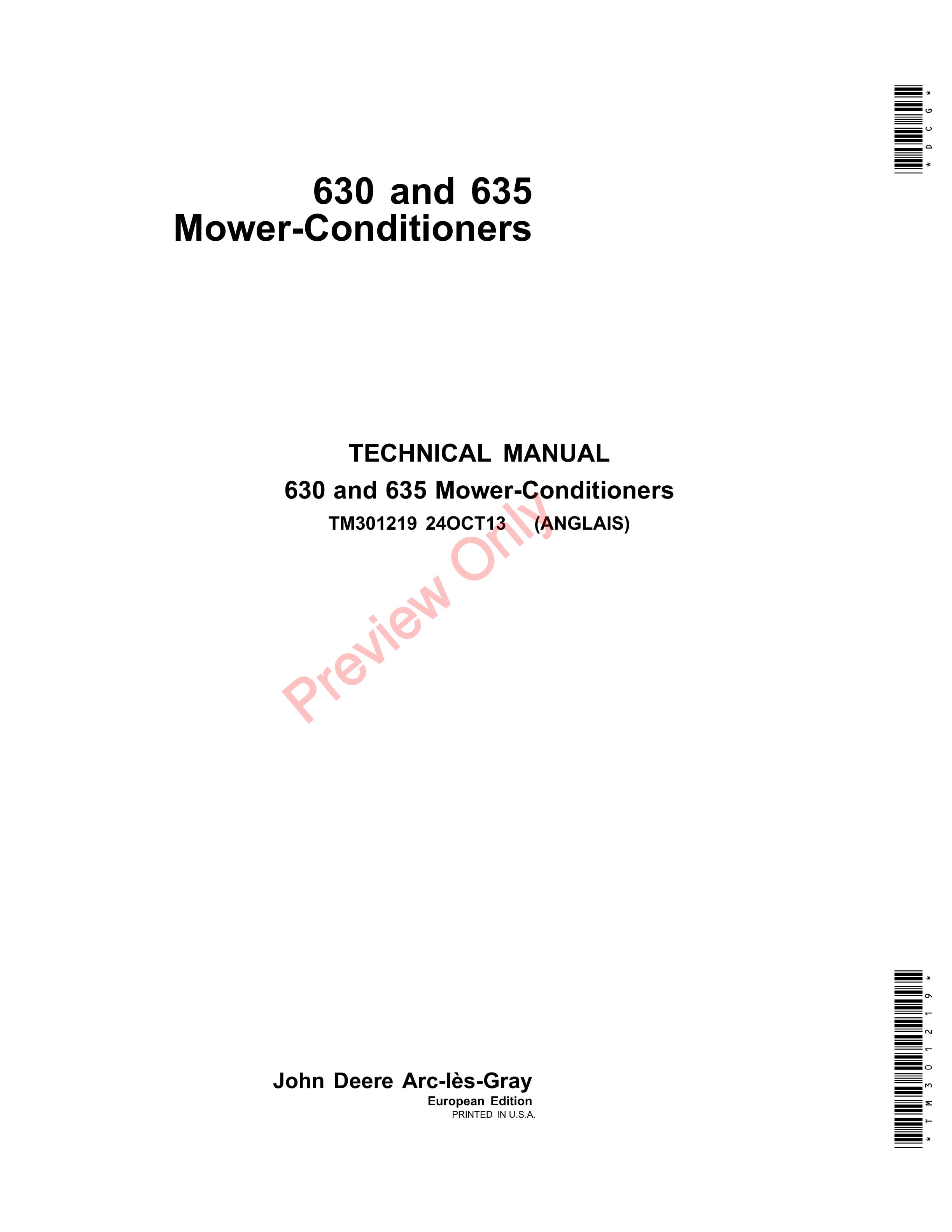 John Deere 630 and 635 Mower Conditioners Technical Manual TM301219 24OCT13 1