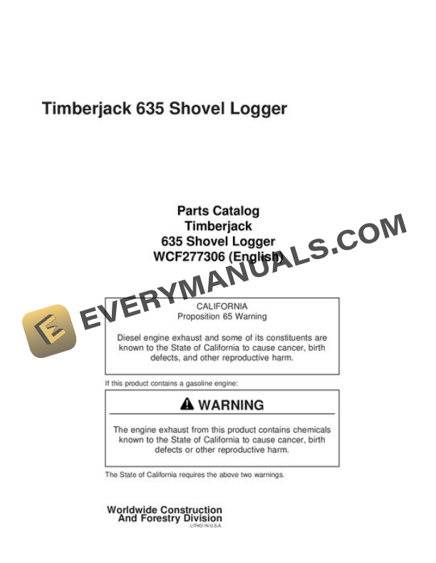 John Deere 635 Knuckleboom Loader Parts Catalog WCF277306