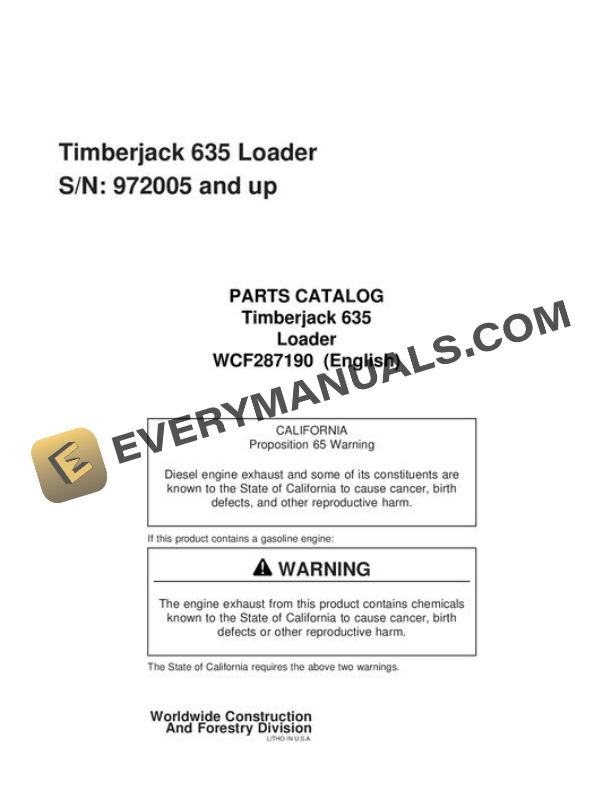 John Deere 635 Knuckleboom Loader Parts Catalog WCF287190