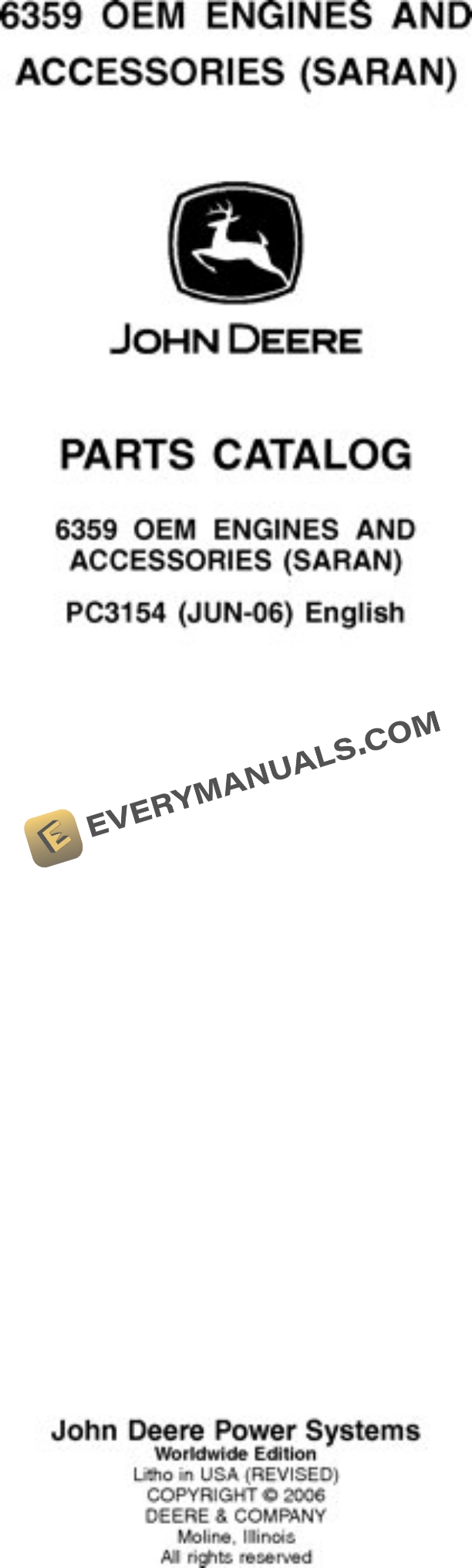 John Deere 6359 Engine Parts Catalog PC3154