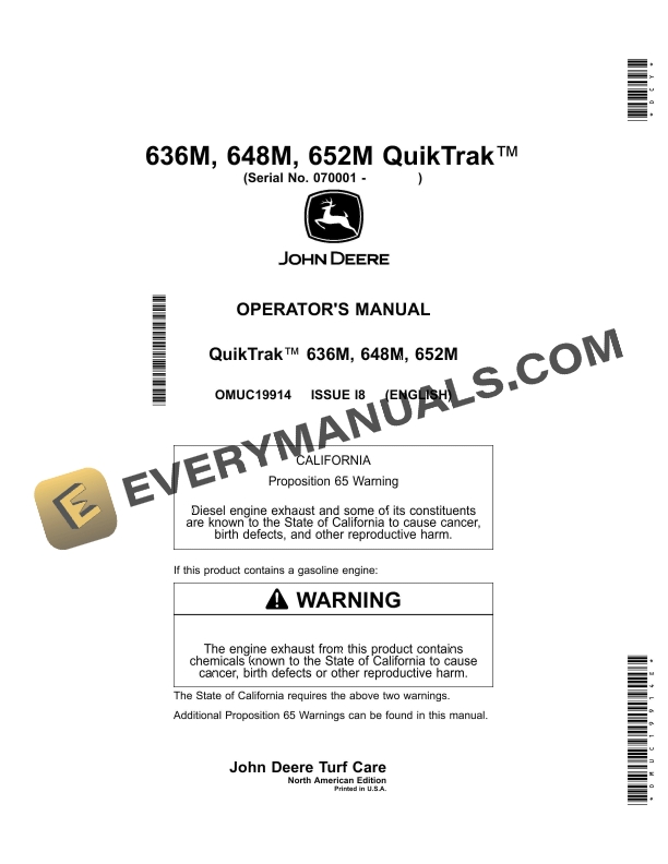 John Deere 636M, 648M, 652M QuikTrak Operator Manual OMUC19914