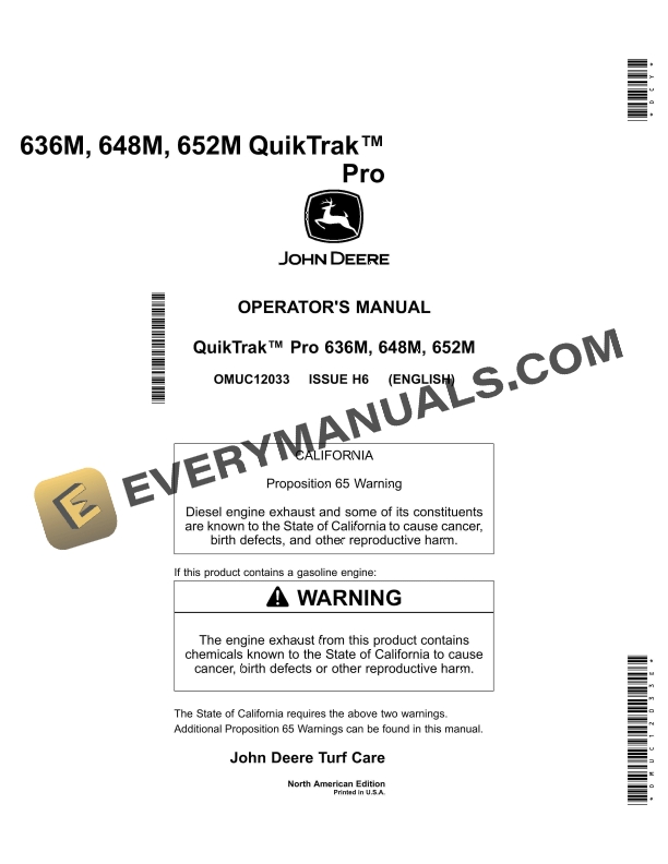 John Deere 636M, 648M, 652M QuikTrak Pro Operator Manual OMUC12033