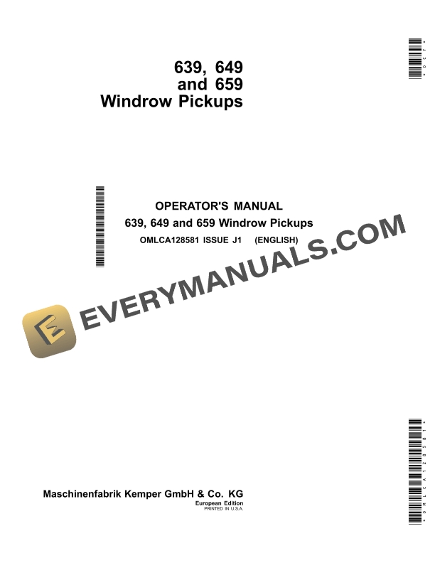 John Deere 639 649 and 659 Windrow Pickup Operator Manual OMLCA128581 1