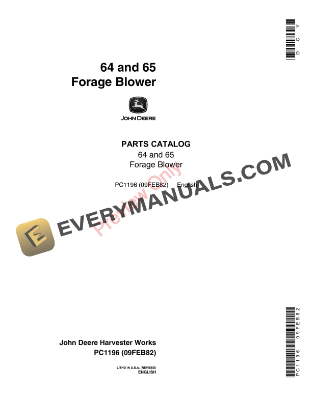 John Deere 64, 65 Forage Blowers Parts Catalog PC1196 09FEB82 2 John Deere 64 65 Forage Blowers Parts Catalog PC1196 09FEB82 1