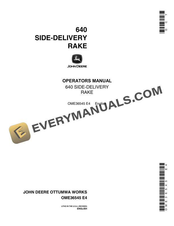 John Deere 640 SIDE DELIVERY RAKE Operator Manual OME36545 1