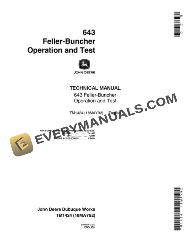 John Deere 643 Wheeled Feller Buncher Test Manual TM1424