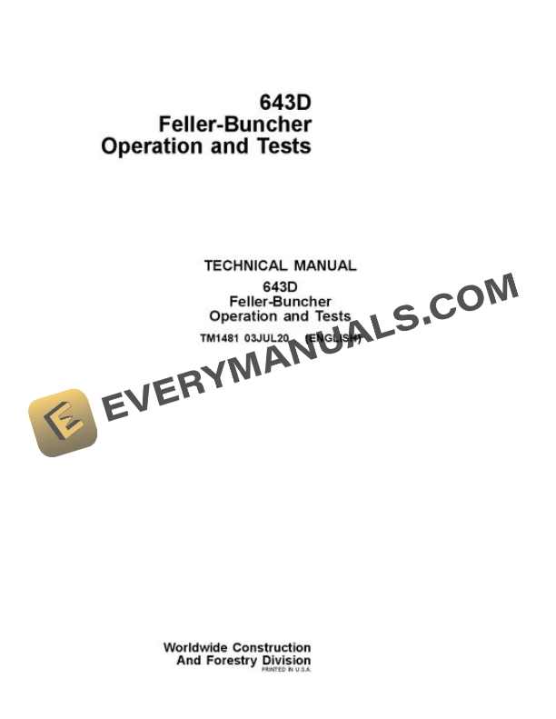 John Deere 643D Skidder Test Manual TM1481