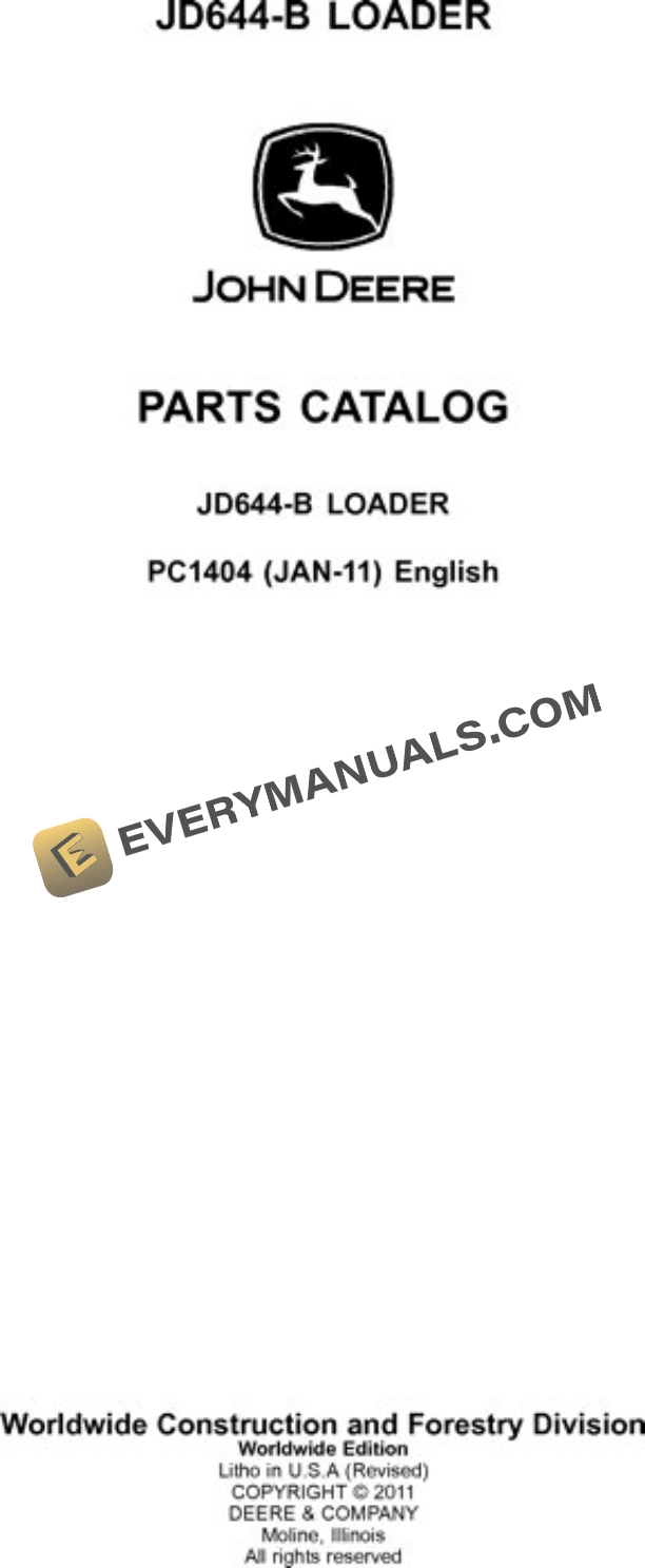 John Deere 644B Loader Parts Catalog PC1404