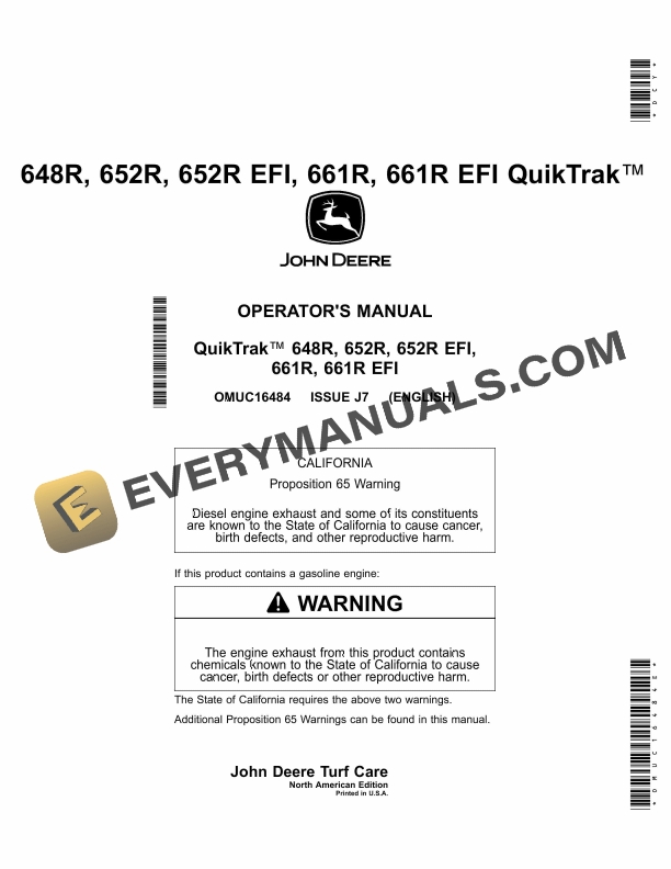 John Deere 648R 652R 652R EFI 661R 661R EFI QuikTrak Operator Manual OMUC16484E 1