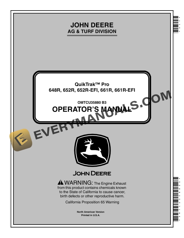 John Deere 648R, 652R, 652R-EFI, 661R, 661R-EFI QuikTrak Pro Operator Manual OMTCU35880