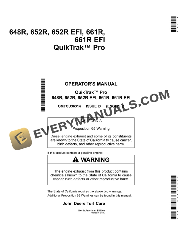 John Deere 648R 652R 652R EFI 661R 661R EFI QuikTrak Pro Operator Manual OMTCU36314E 1