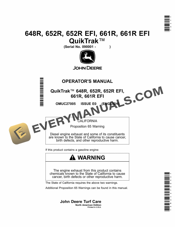 John Deere 648R, 652R, 652R EFI, 661R, 661R EFI QuikTrak Operator Manual OMUC27005
