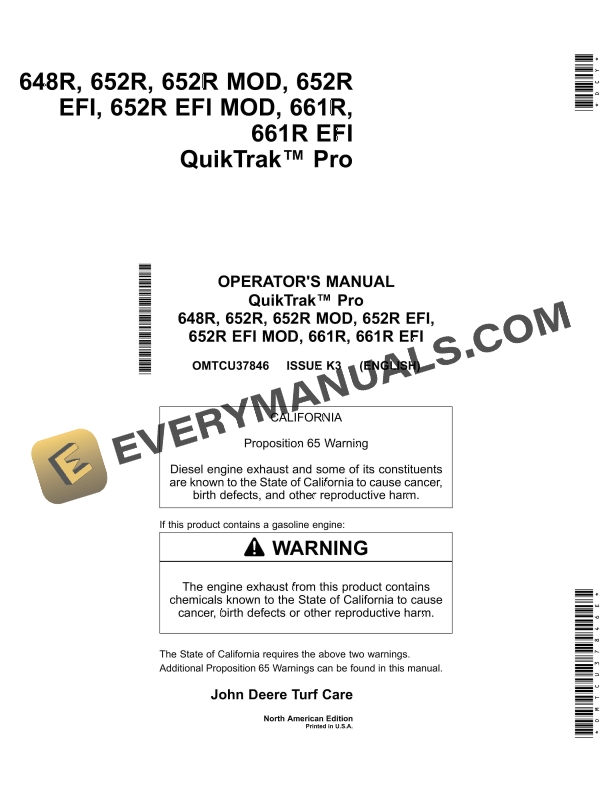 John Deere 648R 652R 652R MOD 652R EFI 652R EFI MOD 661R 661R EFI QuikTrak Pro Operator Manual OMTCU37846E 1