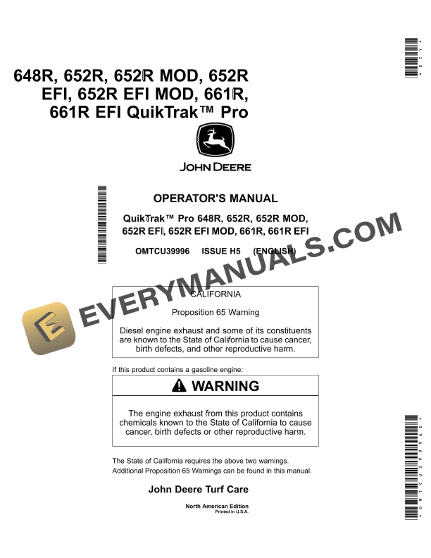 John Deere 648R 652R 652R MOD 652R EFI 652R EFI MOD 661R 661R EFI QuikTrak Pro Operator Manual OMTCU39996E 1