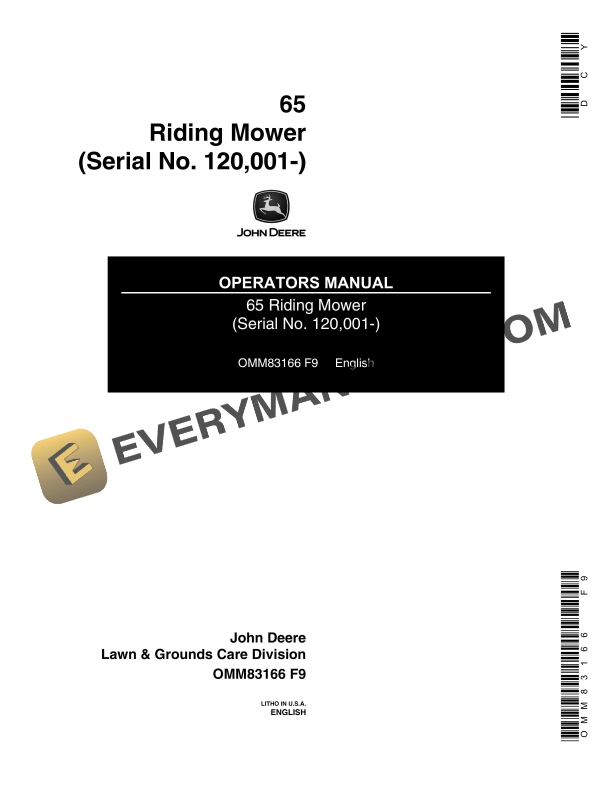 John Deere 65 Riding Mower Operator Manual OMM83166