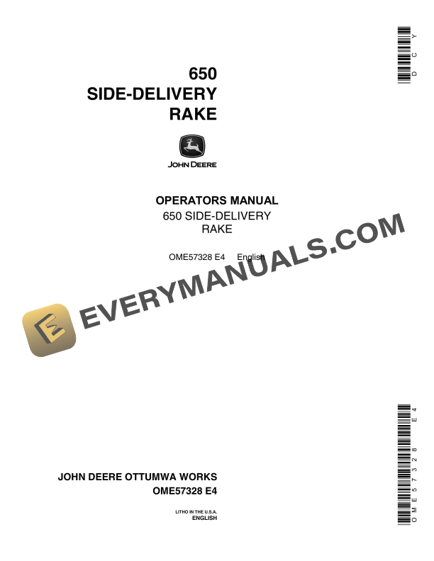 John Deere 650 Side-Delivery Rake Operator Manual OME57328