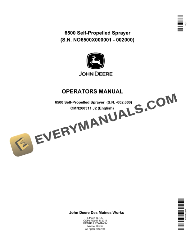 John Deere 6500 Self-Propelled Sprayer Operator Manual OMN200311