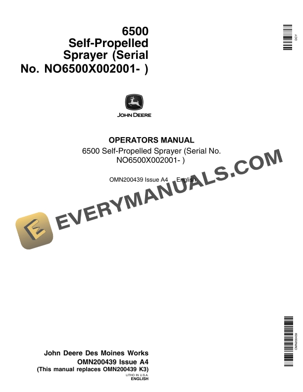 John Deere 6500 Self Propelled Sprayer Operator Manual OMN200439 1