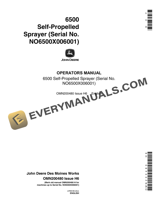John Deere 6500 Self Propelled Sprayer Operator Manual OMN200480 1