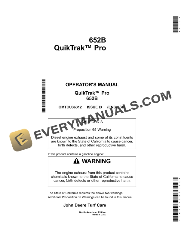John Deere 652B QuikTrak Pro Operator Manual OMTCU36312