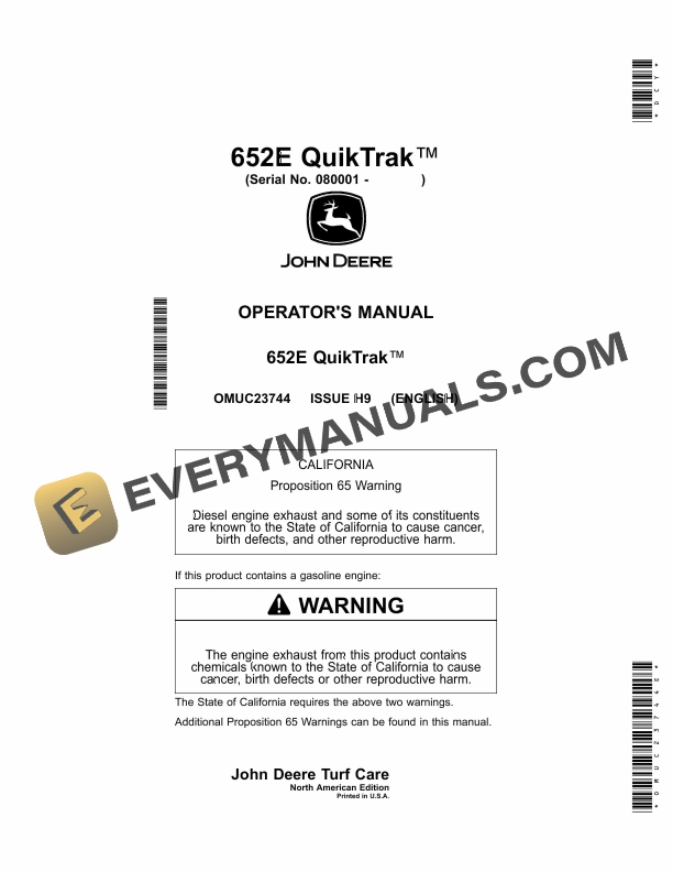 John Deere 652E QuikTrak Operator Manual OMUC23744E 1