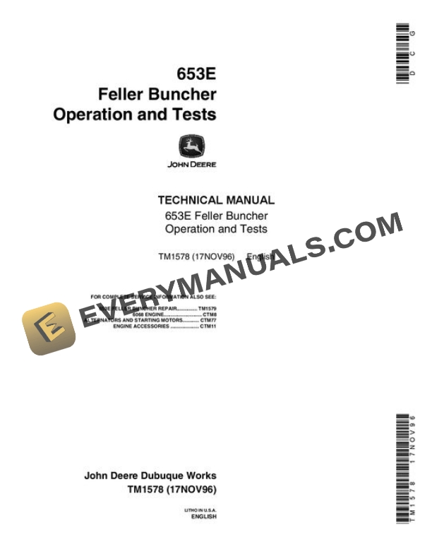 John Deere 653E Feller Buncher Test Manual TM1578
