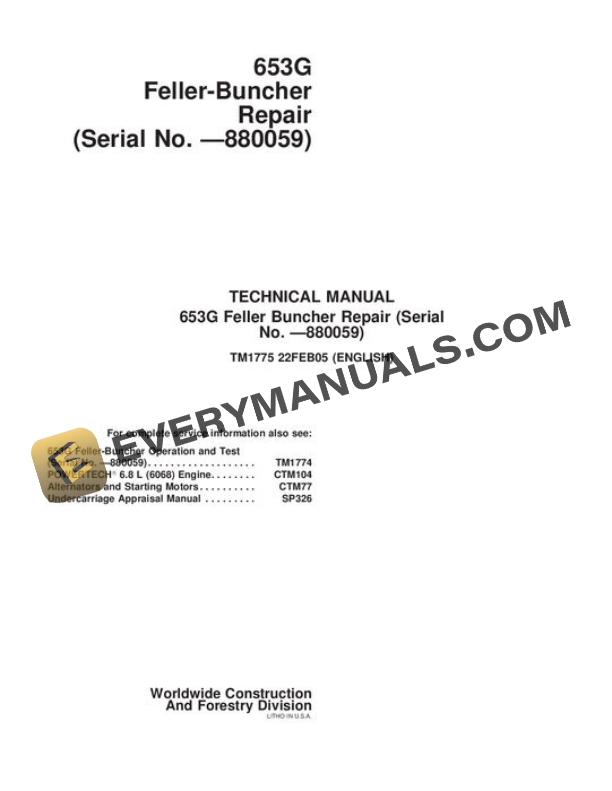 John Deere 653G Feller Buncher Repair Manual TM1775