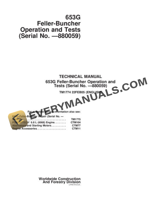 John Deere 653G Feller Buncher Test Manual TM1774