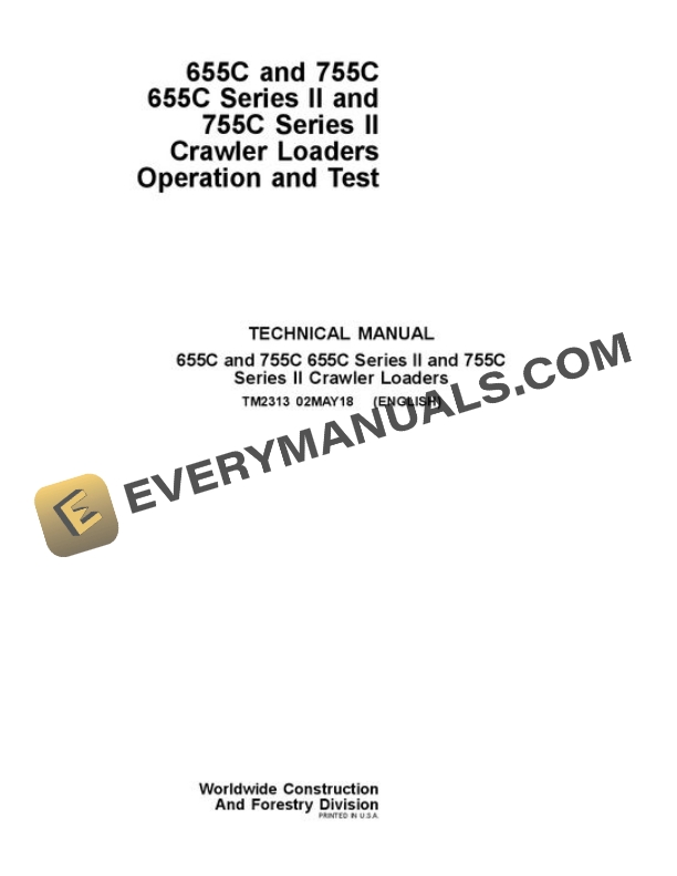 John Deere 655C 755C 655CII 755CII Crawler Test Manual TM2313