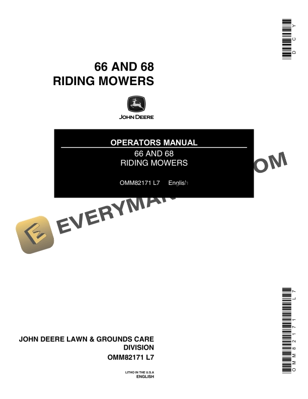 John Deere 66 AND 68 RIDING MOWERS Operator Manual OMM82171 1