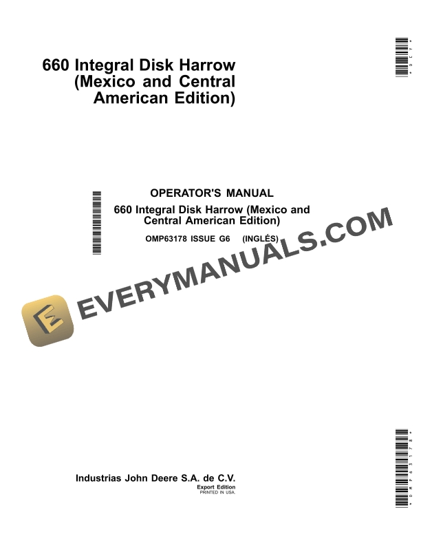 John Deere 660 Integral Disk Harrow Operator Manual OMP63178 1