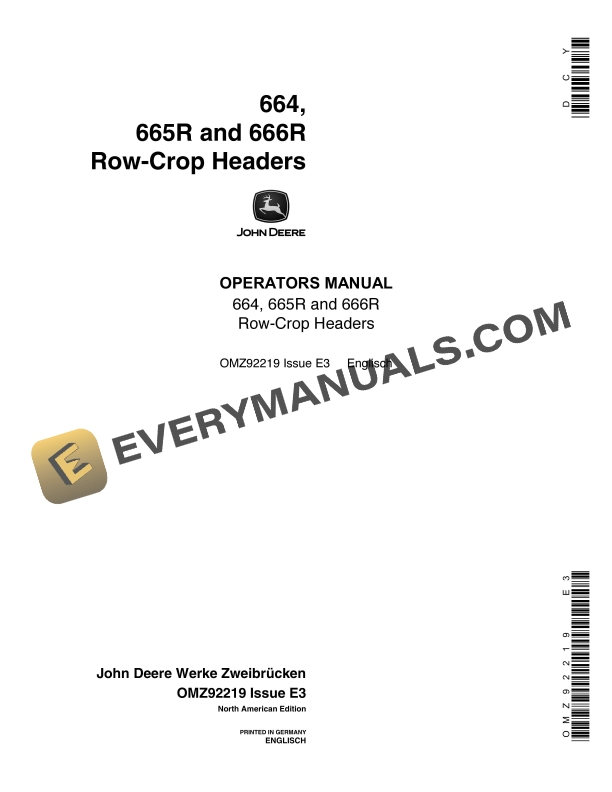 John Deere 664, 665R, 666R Row-Crop Headers Operator Manual OMZ92219