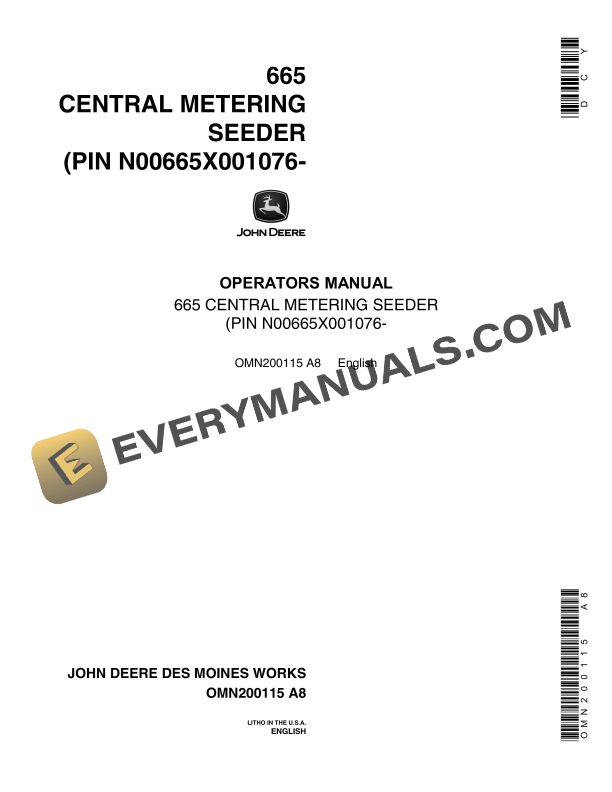 John Deere 665 Central Metering Seeder Operator Manual OMN200115