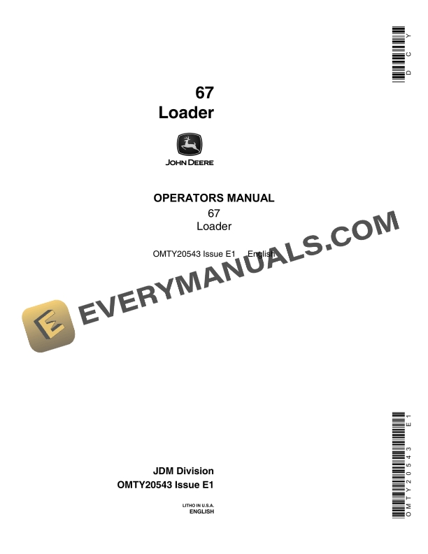 John Deere 67 Loader Operator Manual OMTY20543 1