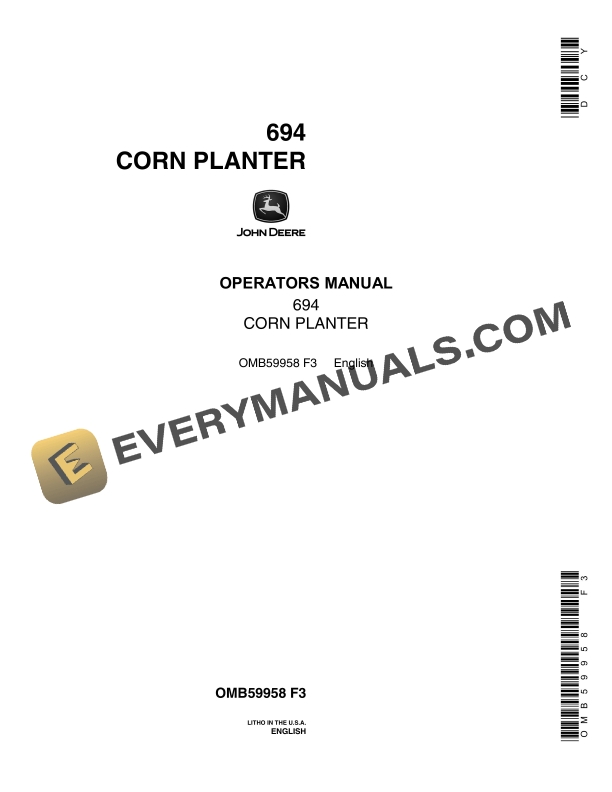John Deere 694 CORN PLANTER Operator Manual OMB59958 1