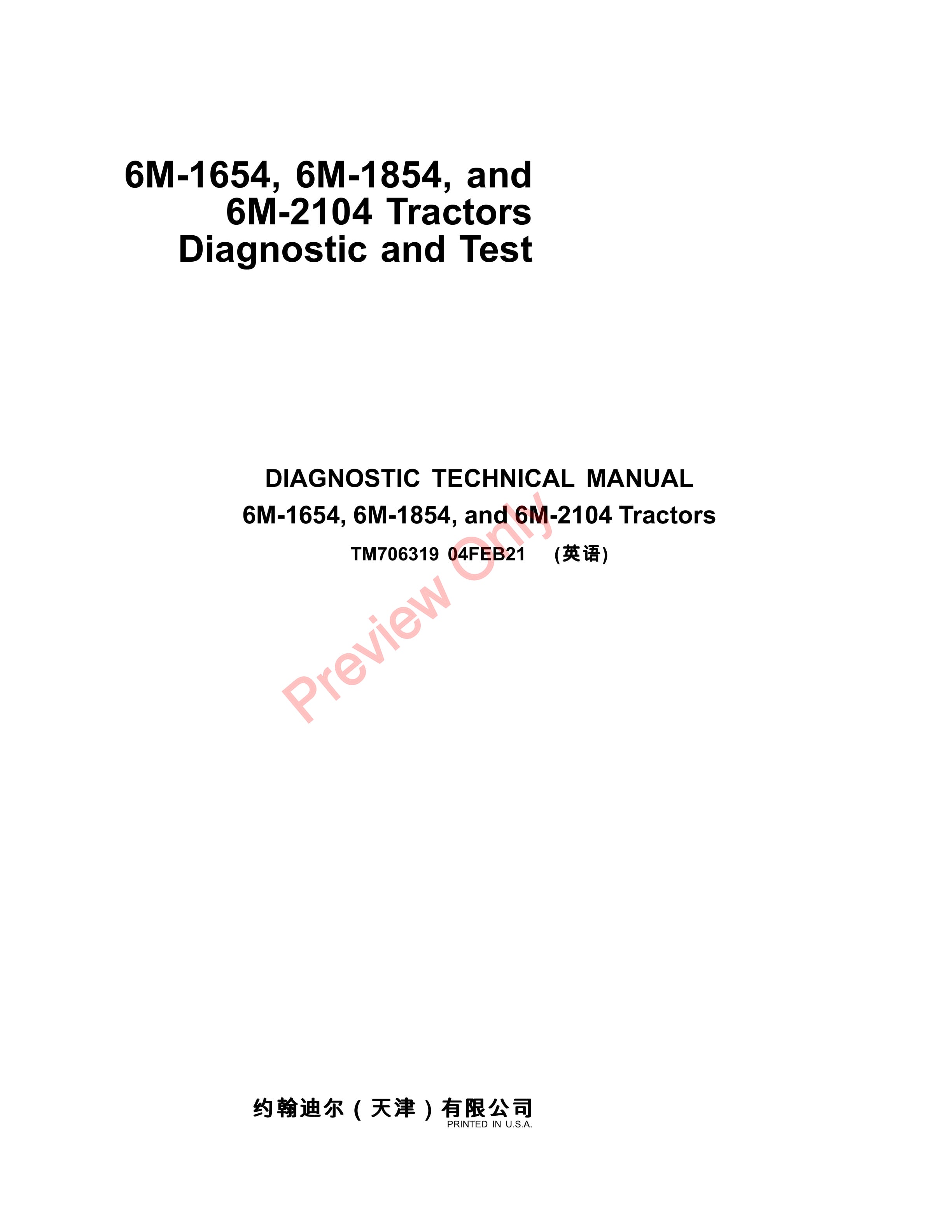 John Deere 6M 1654 6M 1854 and 6M 2104 Tractors Asia English Diagnostic Technical Manual TM706319 04FEB21 1